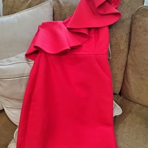 Halston Heritage One Shoulder Flounce Mini Dress 0